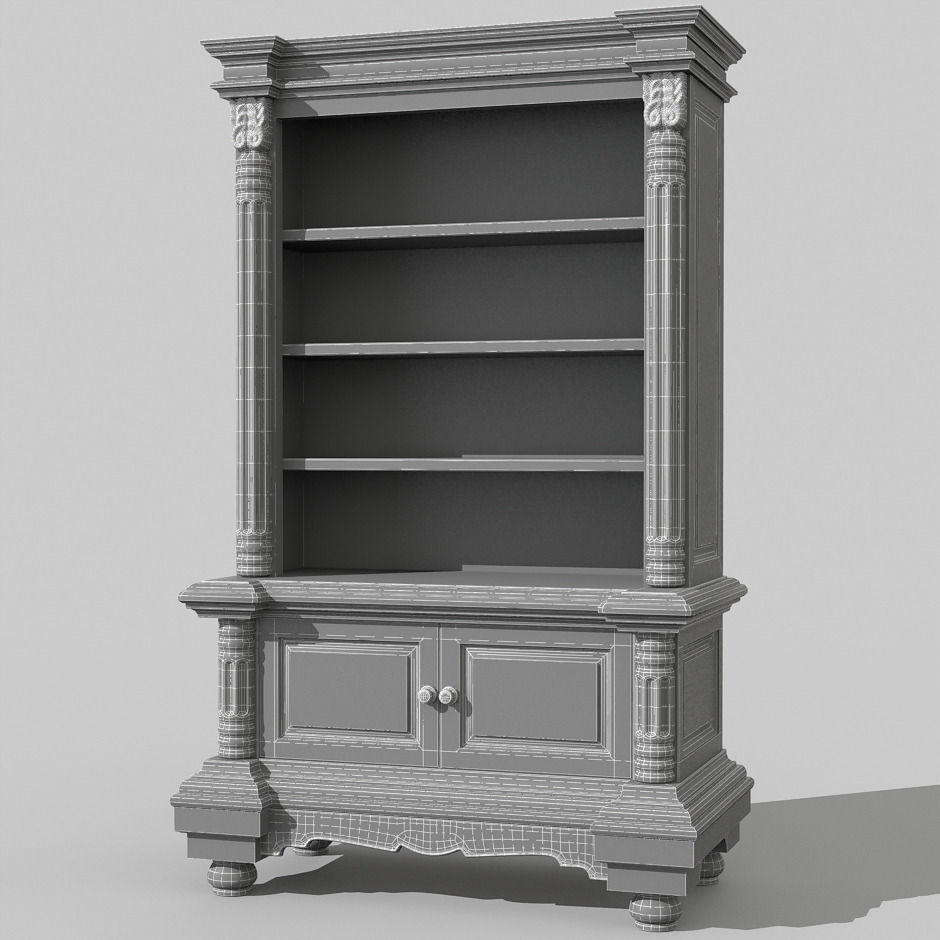 Antique bookcase Low-poly 3D model_1