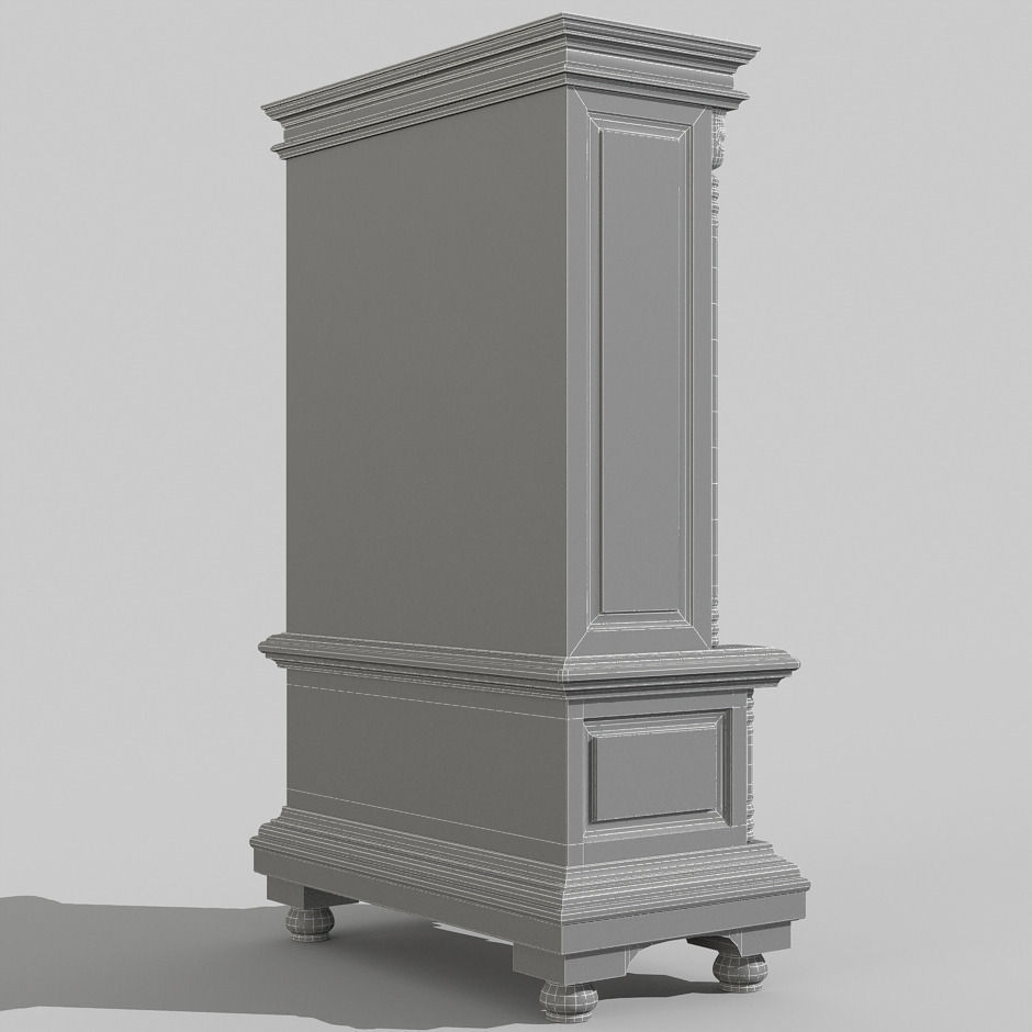 Antique bookcase Low-poly 3D model_5