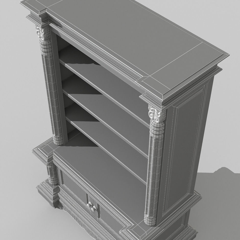 Antique bookcase Low-poly 3D model_3