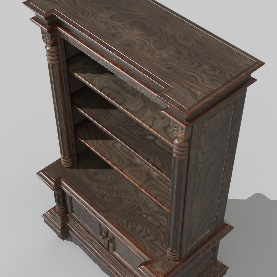 Antique bookcase Low-poly 3D model_2