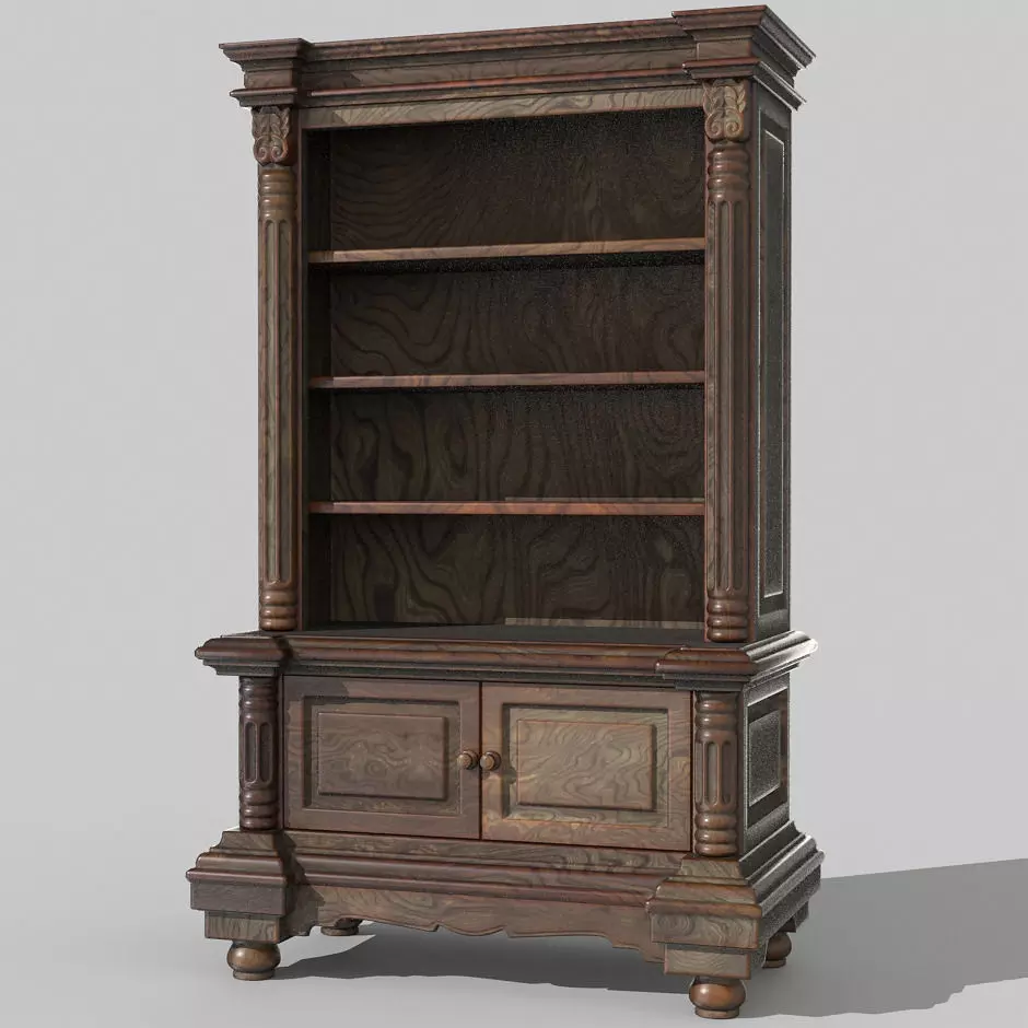 Antique bookcase Low-poly 3D model_0