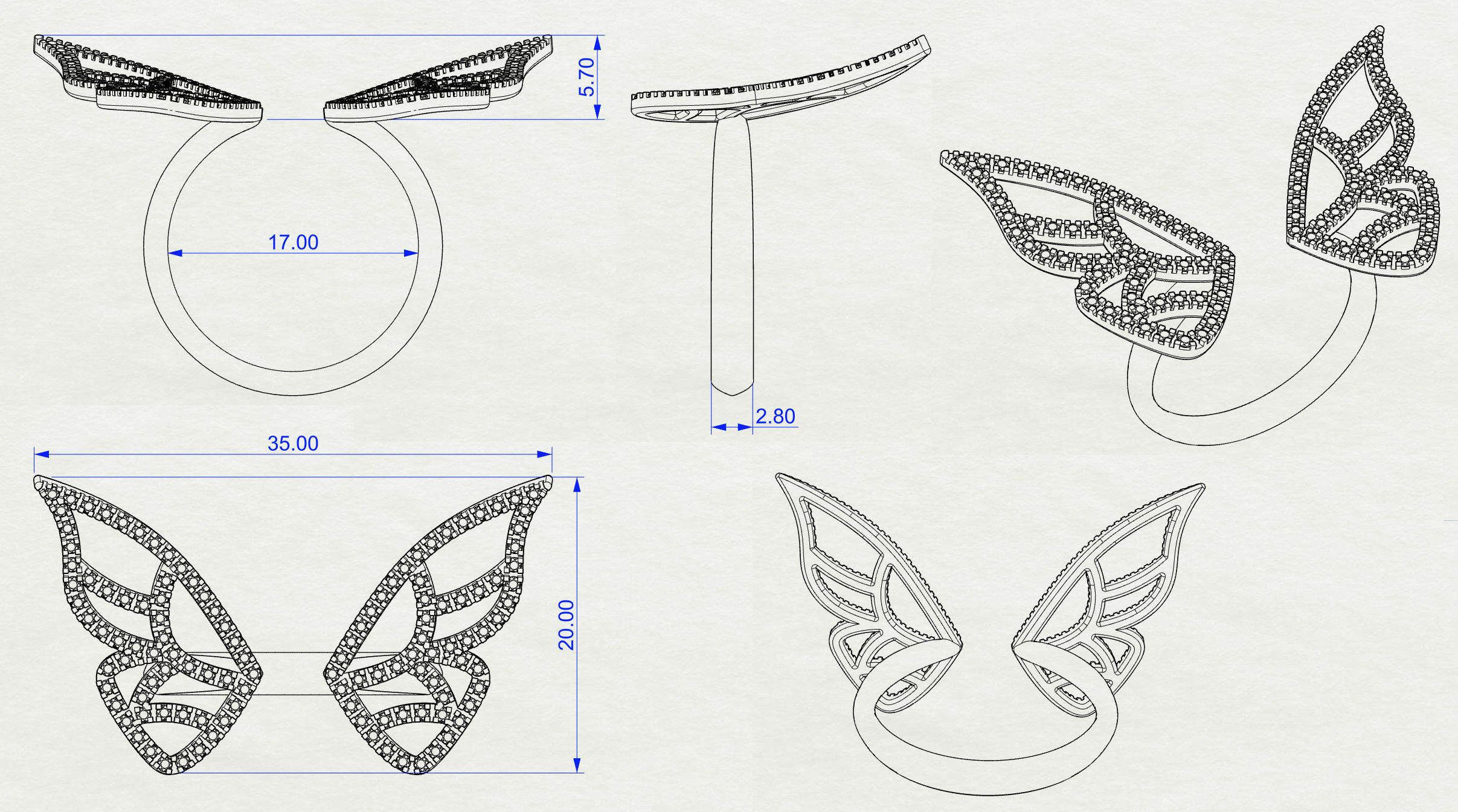 Ring Two Wings 3D print model_9