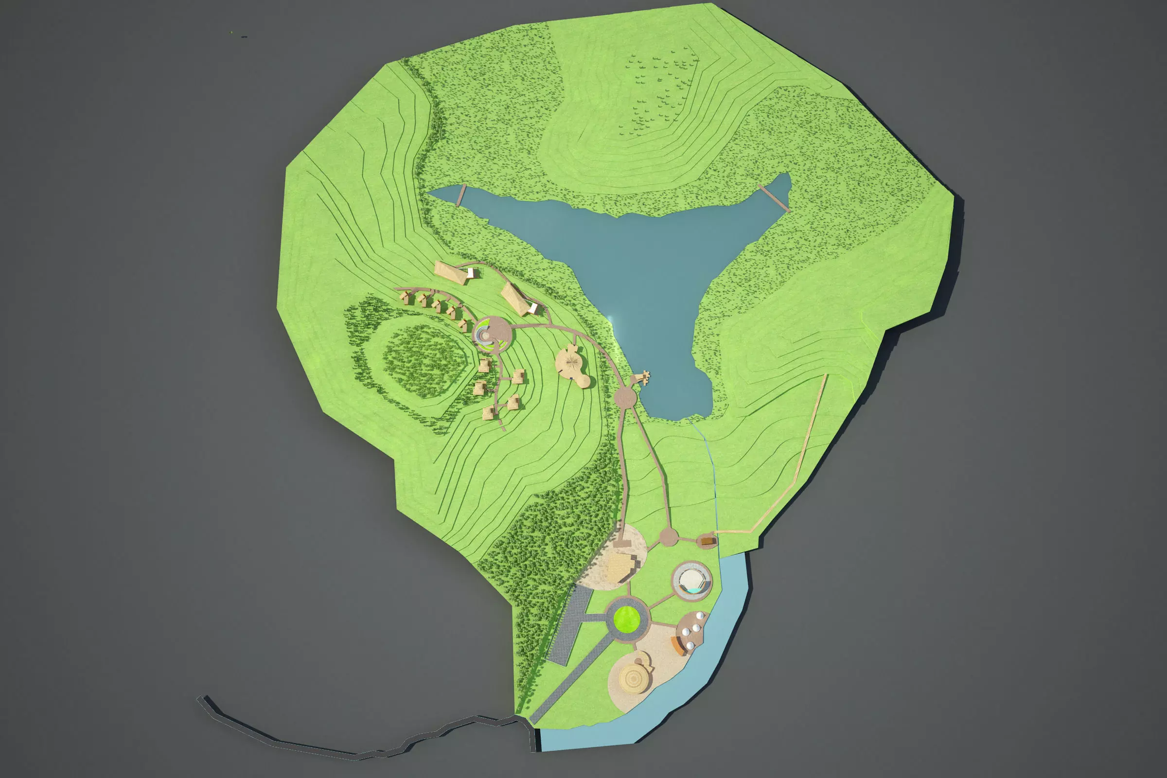 Boat Houses and Hotel contour Low-poly 3D model_0