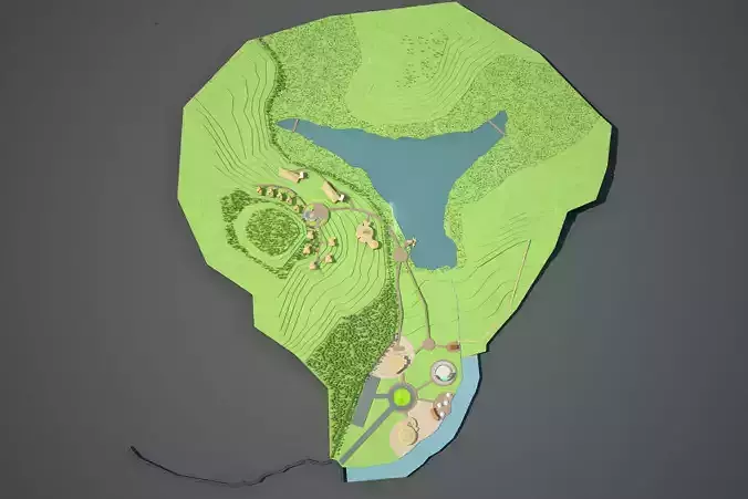 Boat Houses and Hotel contour Low-poly 3D model