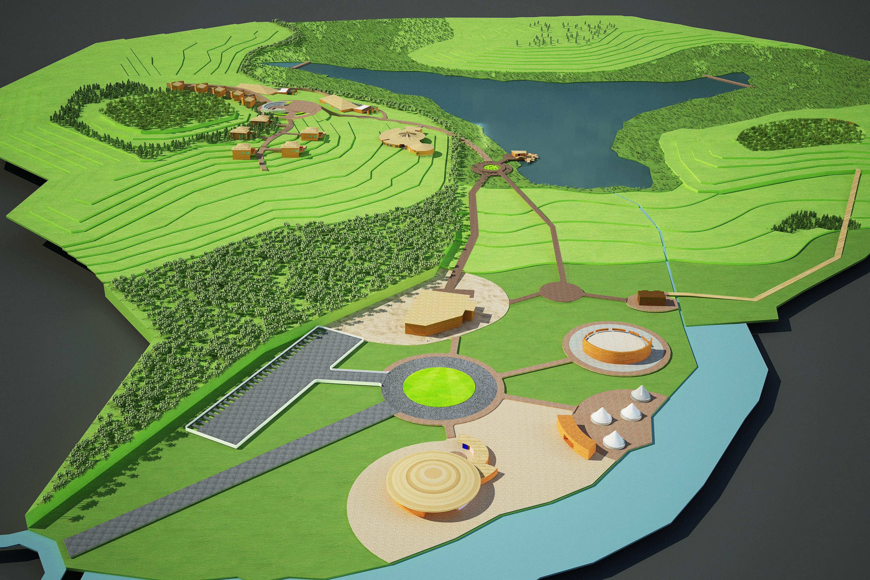 Boat Houses and Hotel contour Low-poly 3D model_2