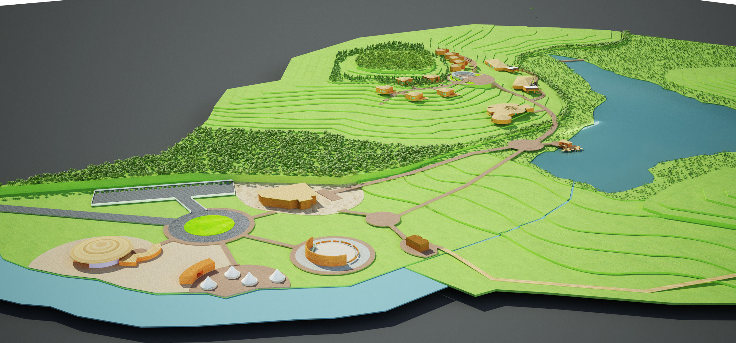 Boat Houses and Hotel contour Low-poly 3D model_1