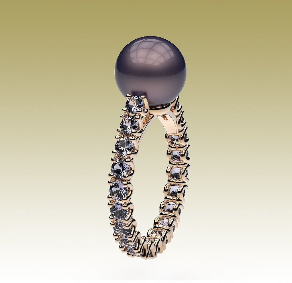 RingPearl tahitian pearl and diamond ring 3D print model_4