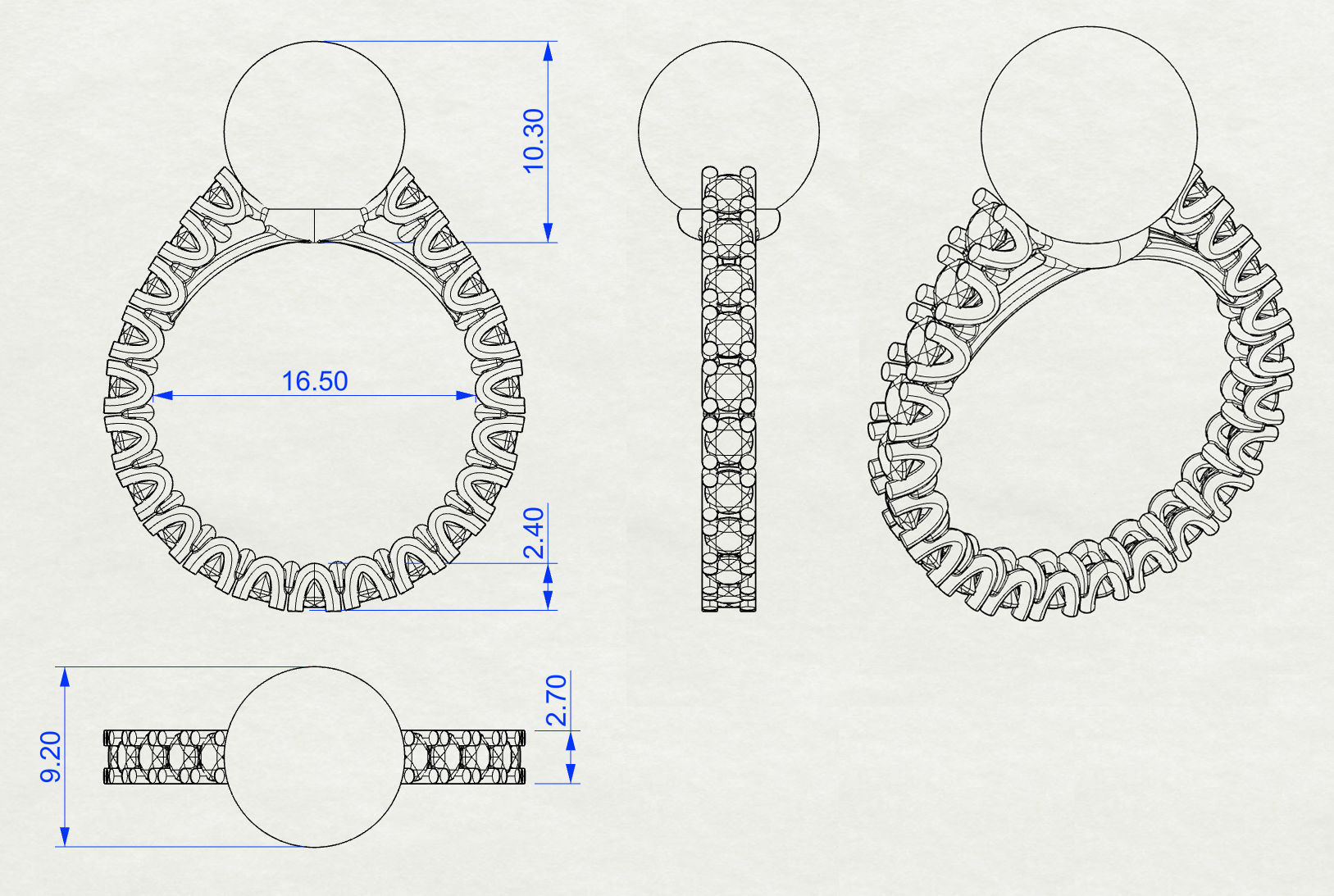 RingPearl tahitian pearl and diamond ring 3D print model_8