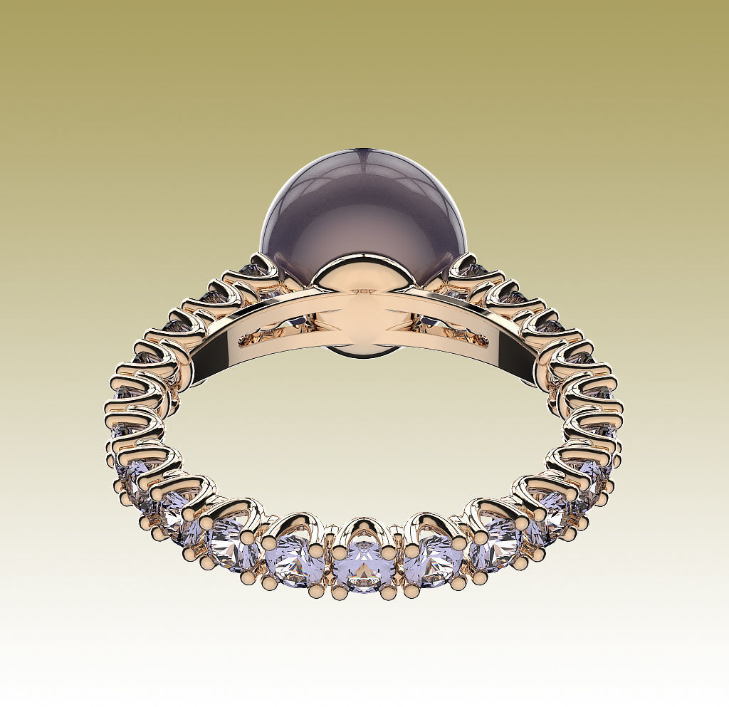 RingPearl tahitian pearl and diamond ring 3D print model_7
