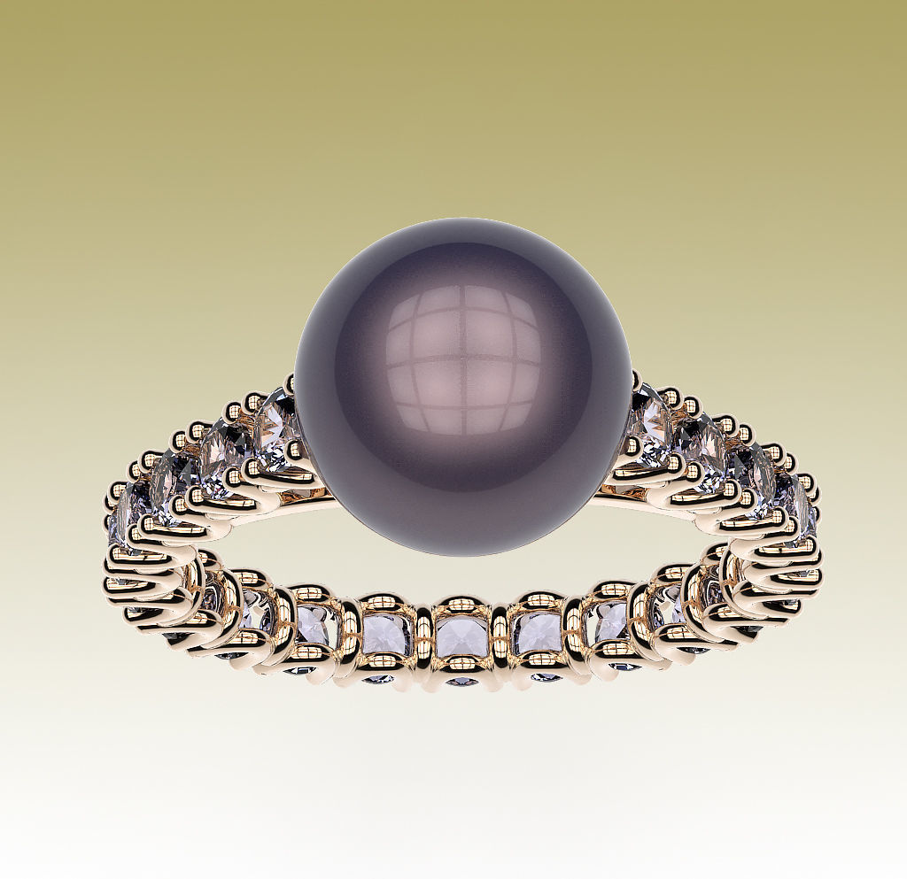 RingPearl tahitian pearl and diamond ring 3D print model_1