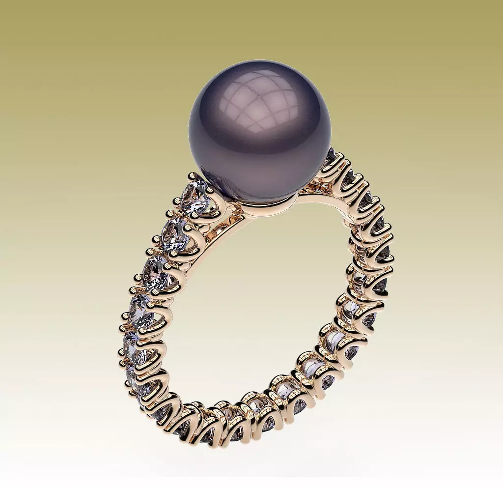 RingPearl tahitian pearl and diamond ring 3D print model_0