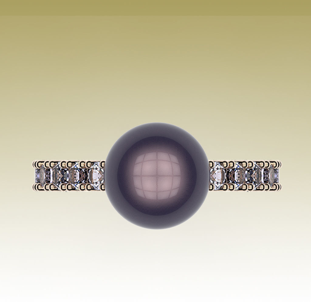 RingPearl tahitian pearl and diamond ring 3D print model_5