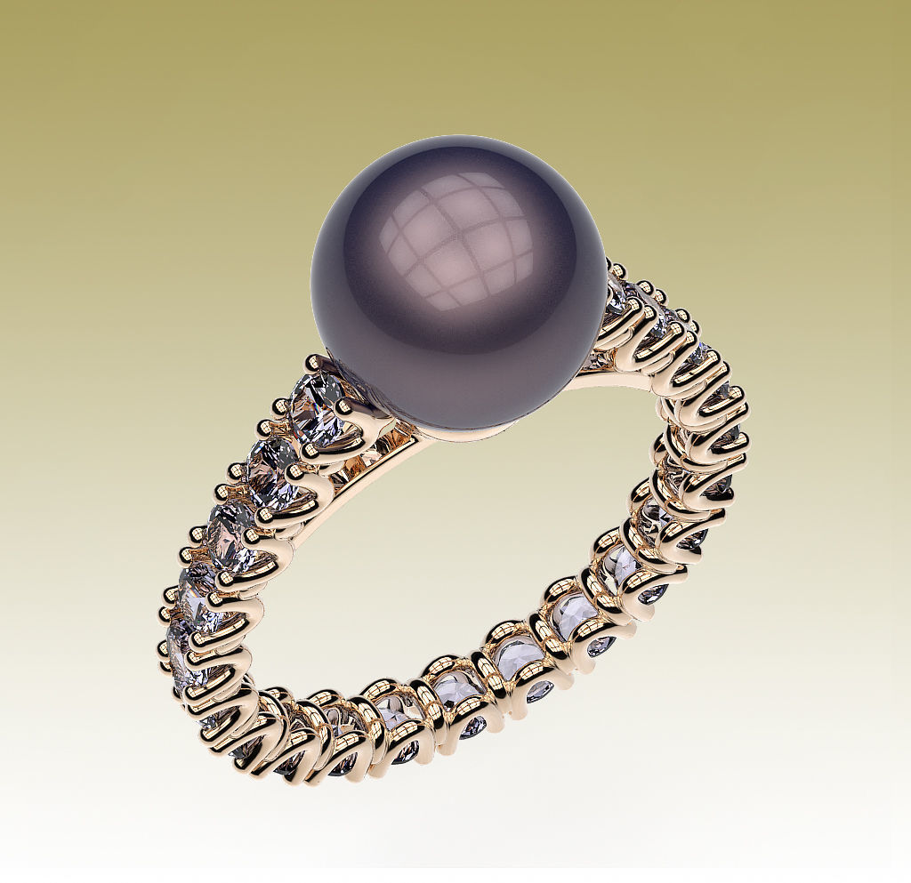 RingPearl tahitian pearl and diamond ring 3D print model_3