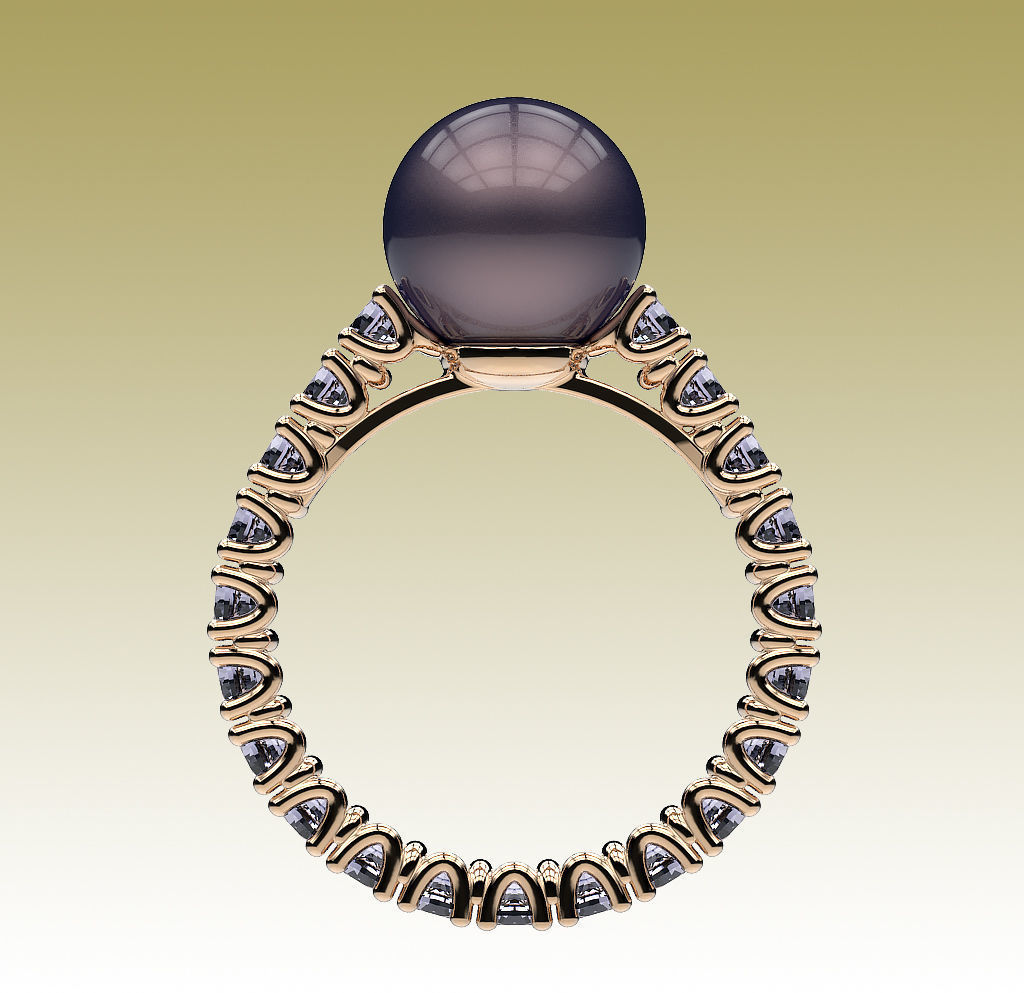 RingPearl tahitian pearl and diamond ring 3D print model_2