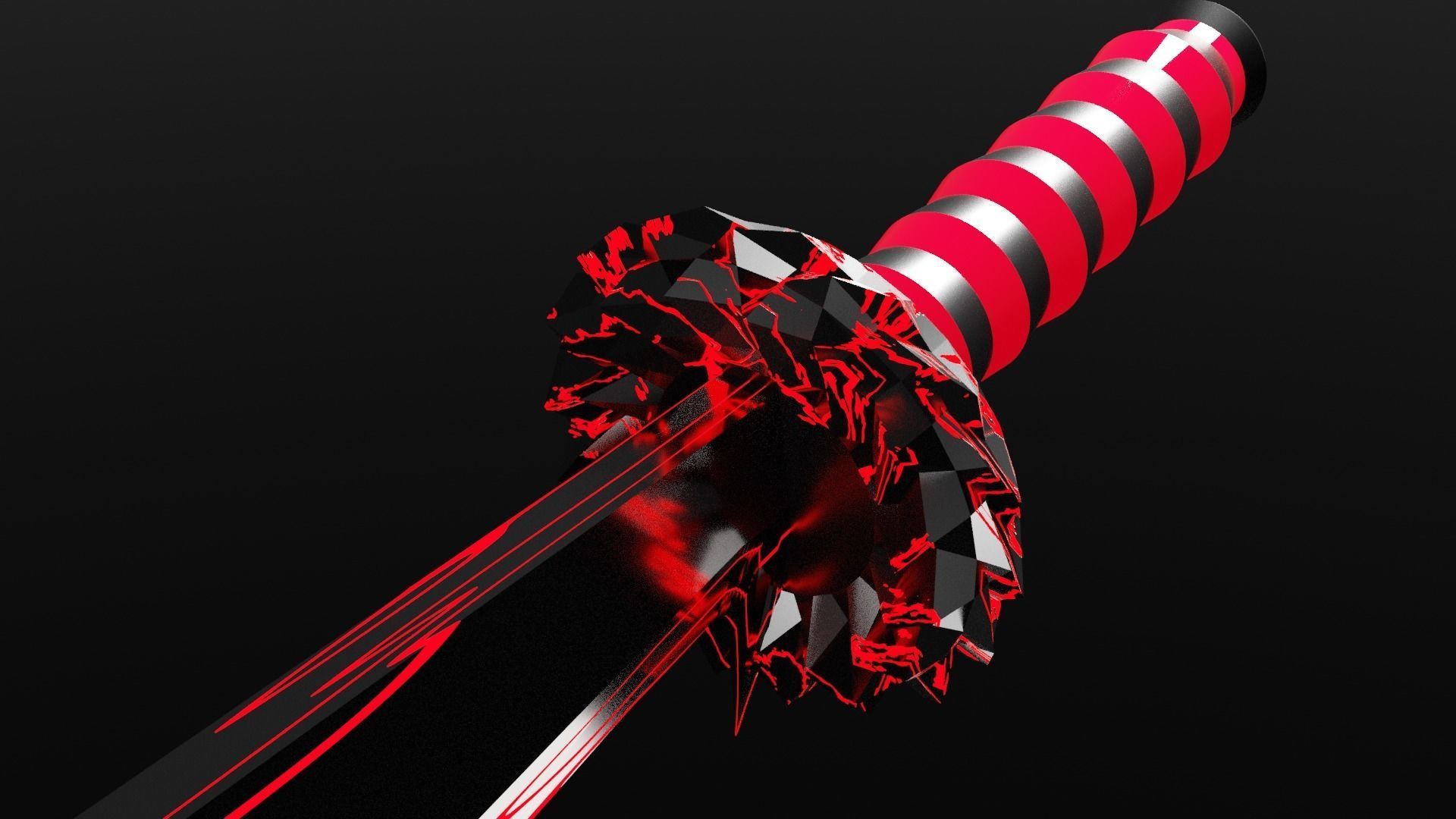 Fire Machete-low Poly-PBR 3D model_10