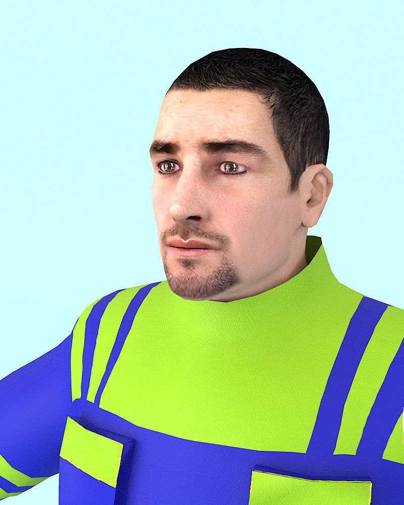 RIGGED WORKER MAN Low-poly 3D model_4