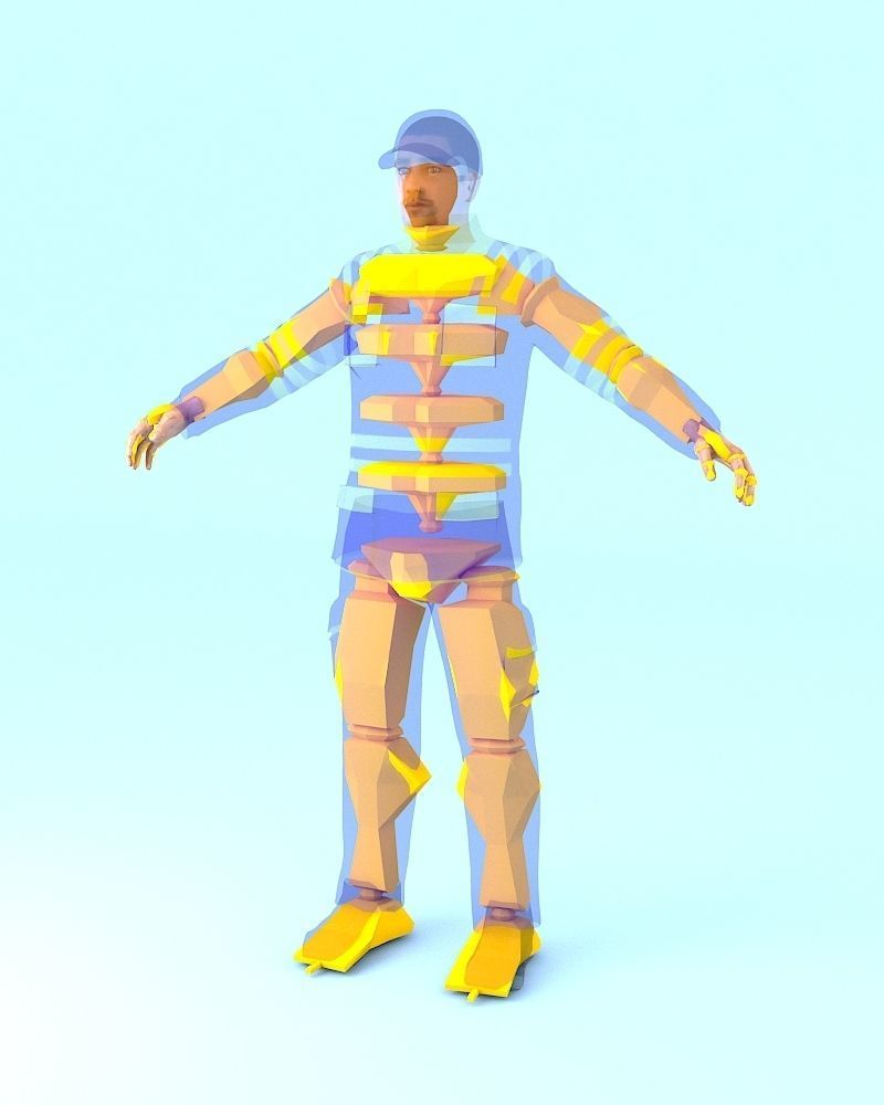 RIGGED WORKER MAN Low-poly 3D model_2