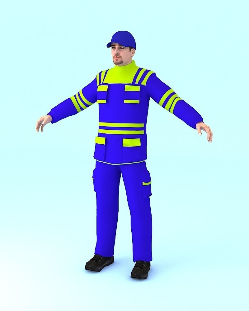 RIGGED WORKER MAN Low-poly 3D model_1