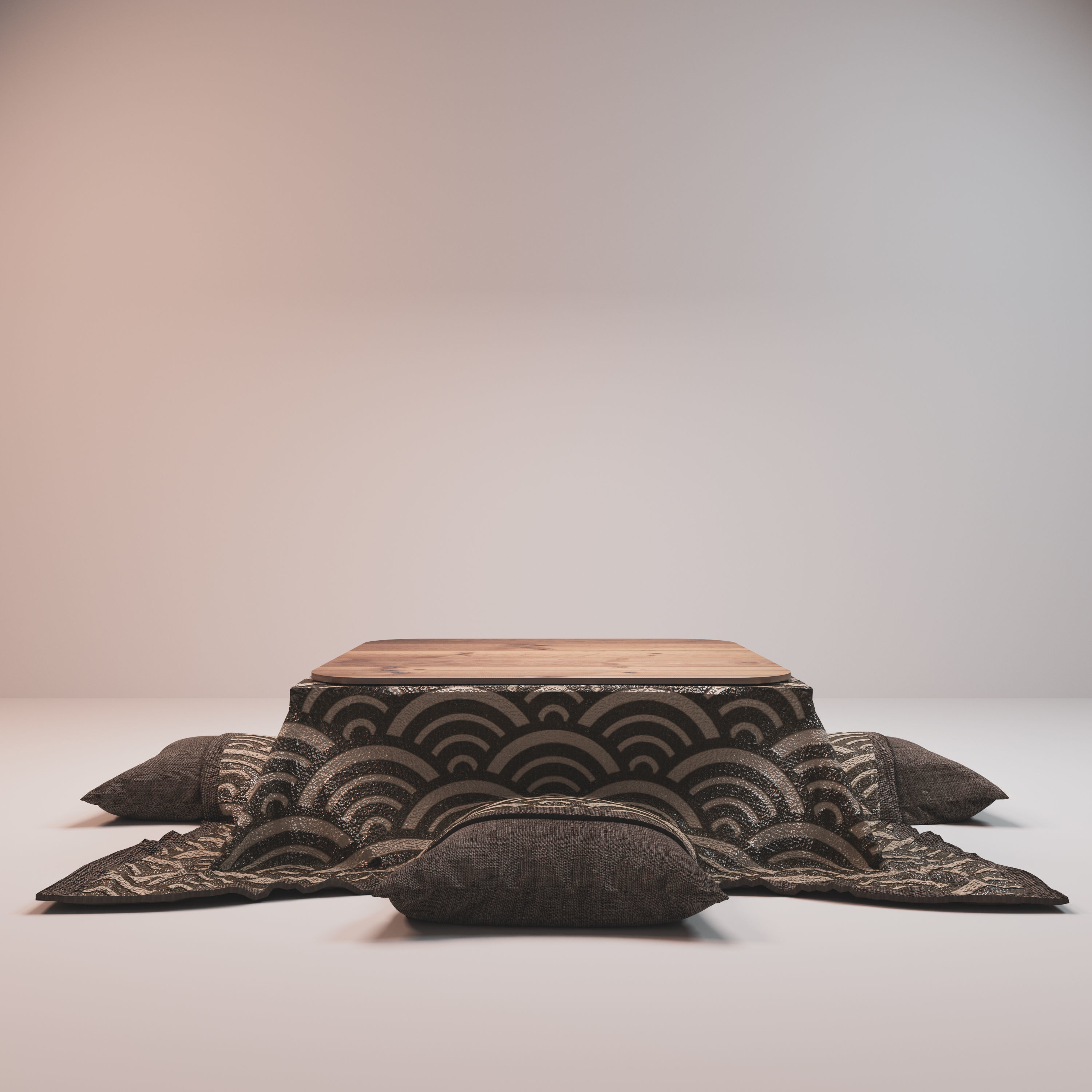 kotatsu low pillow japan wooden decoration Texture table  Low-poly 3D model_2