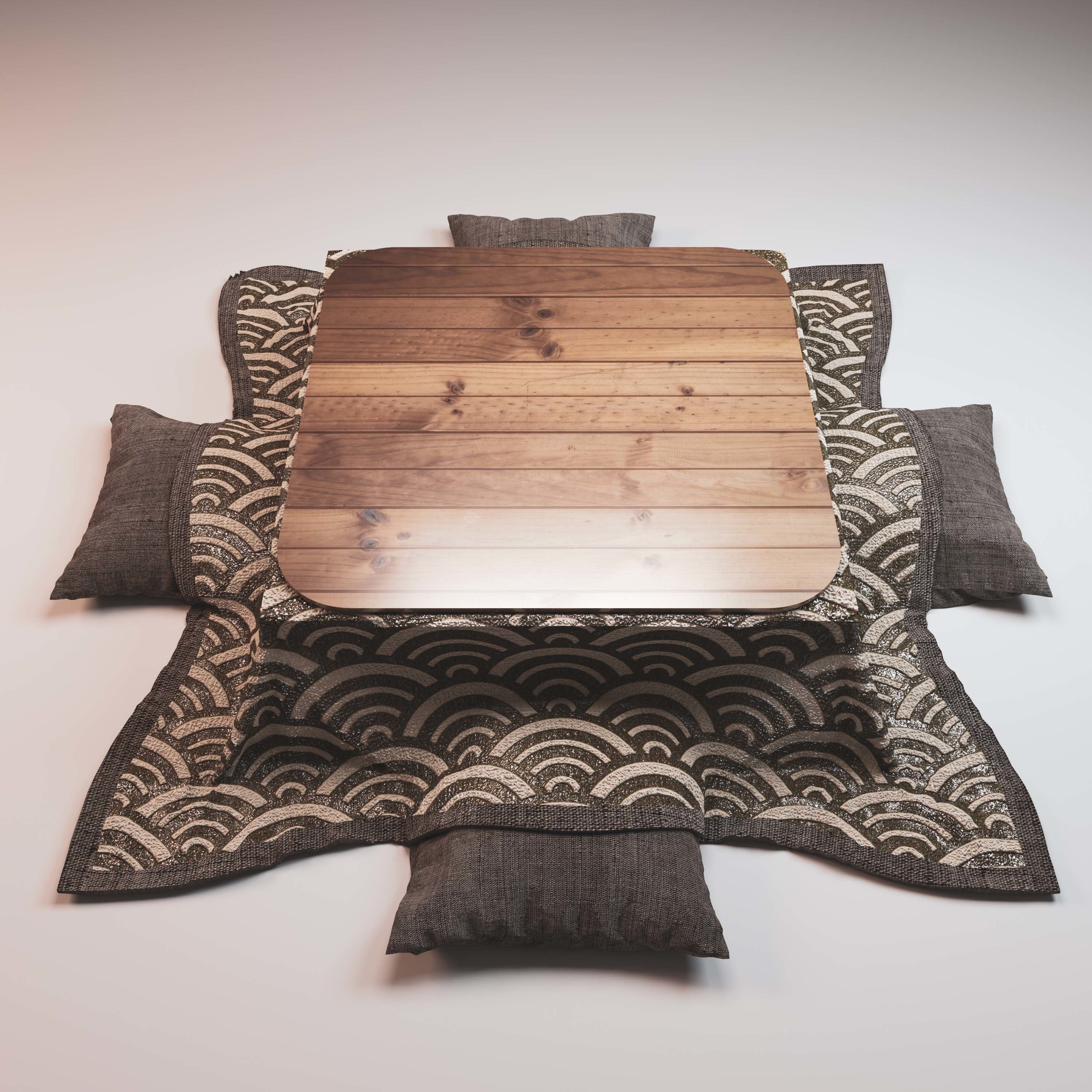 kotatsu low pillow japan wooden decoration Texture table  Low-poly 3D model_1
