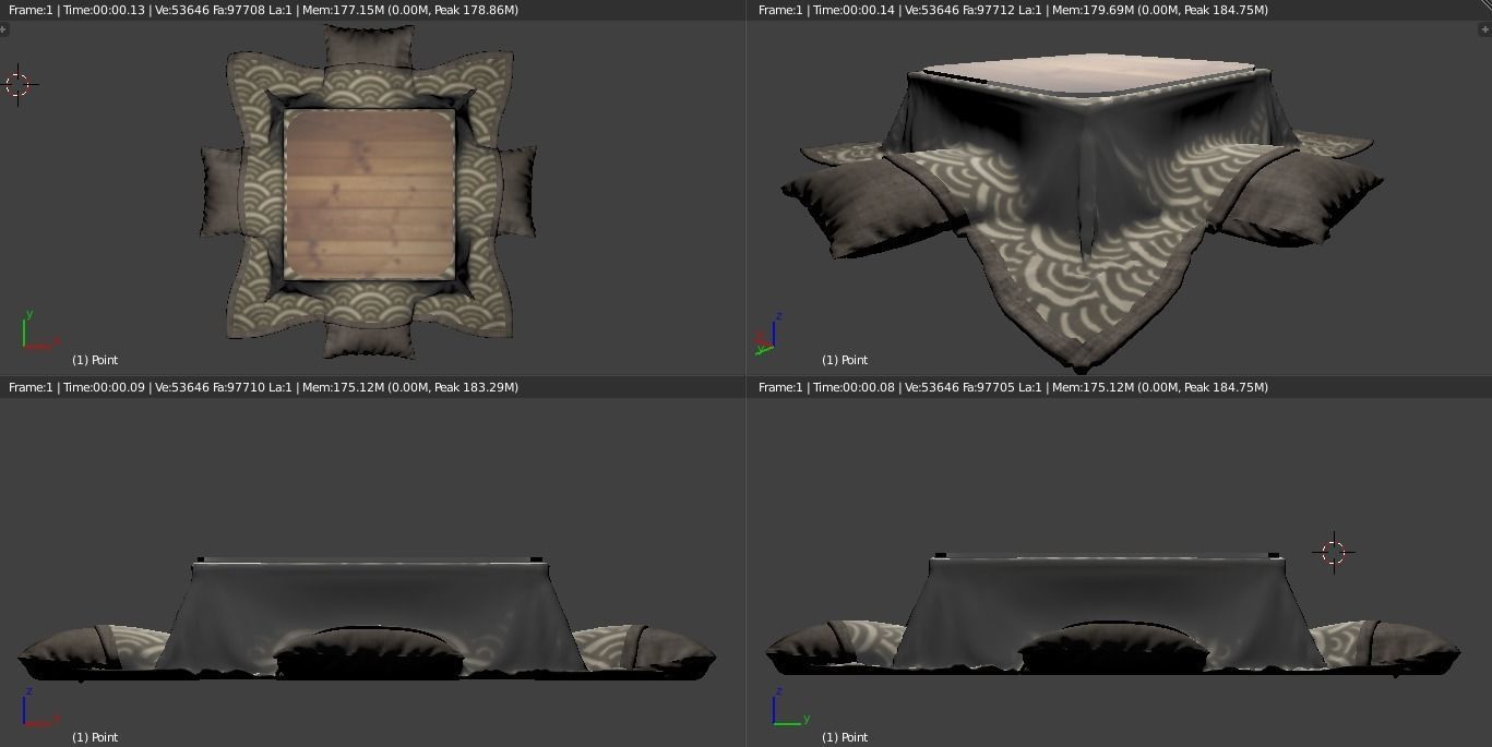 kotatsu low pillow japan wooden decoration Texture table  Low-poly 3D model_5