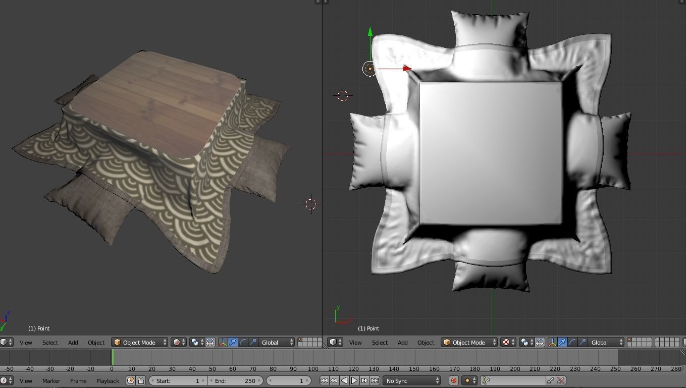 kotatsu low pillow japan wooden decoration Texture table  Low-poly 3D model_7