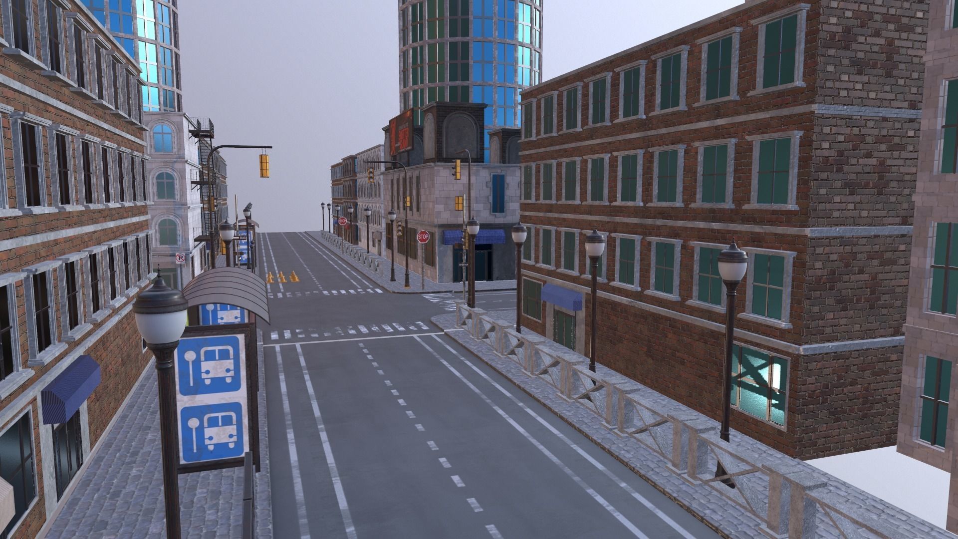 Game ready low poly modular city Low-poly 3D model_3