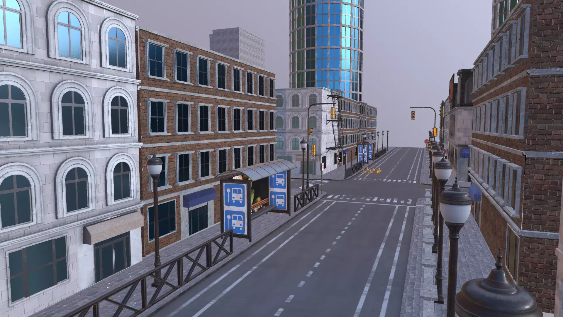 Game ready low poly modular city Low-poly 3D model_0