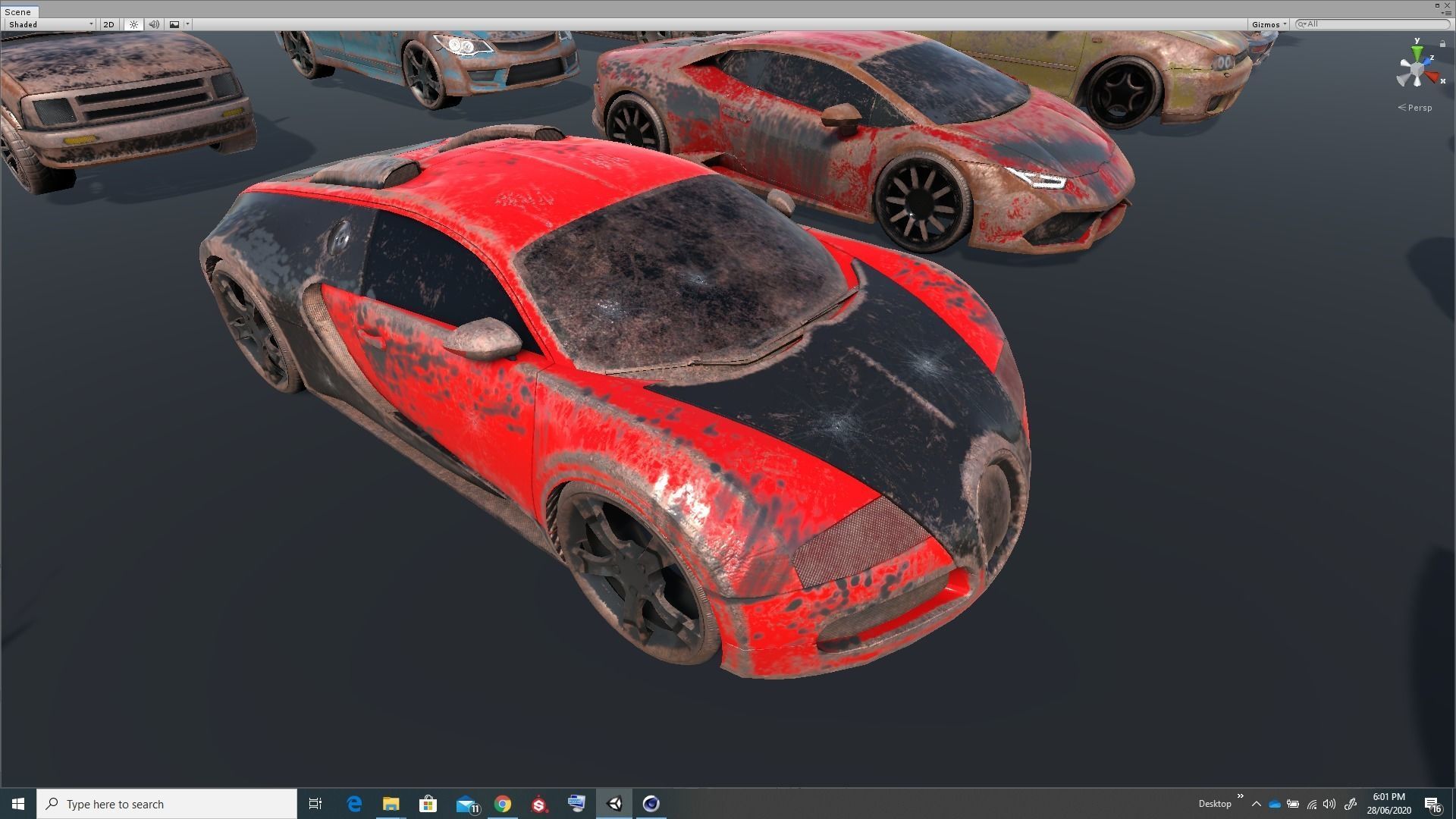 Pack Of wrecked rusted Low Poly 25 Sports Cars and 25 Rims Low-poly 3D model_9