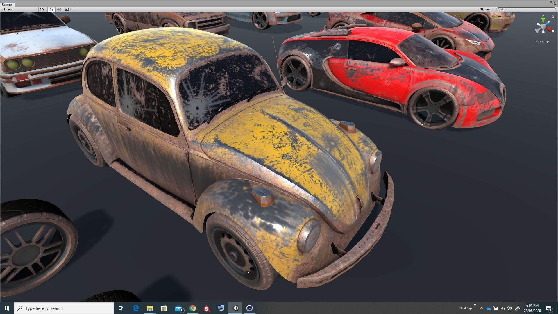 Pack Of wrecked rusted Low Poly 25 Sports Cars and 25 Rims Low-poly 3D model_19
