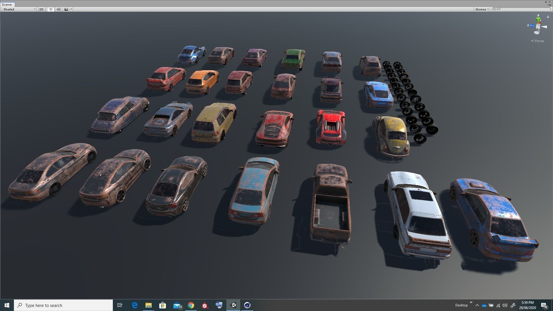 Pack Of wrecked rusted Low Poly 25 Sports Cars and 25 Rims Low-poly 3D model_3