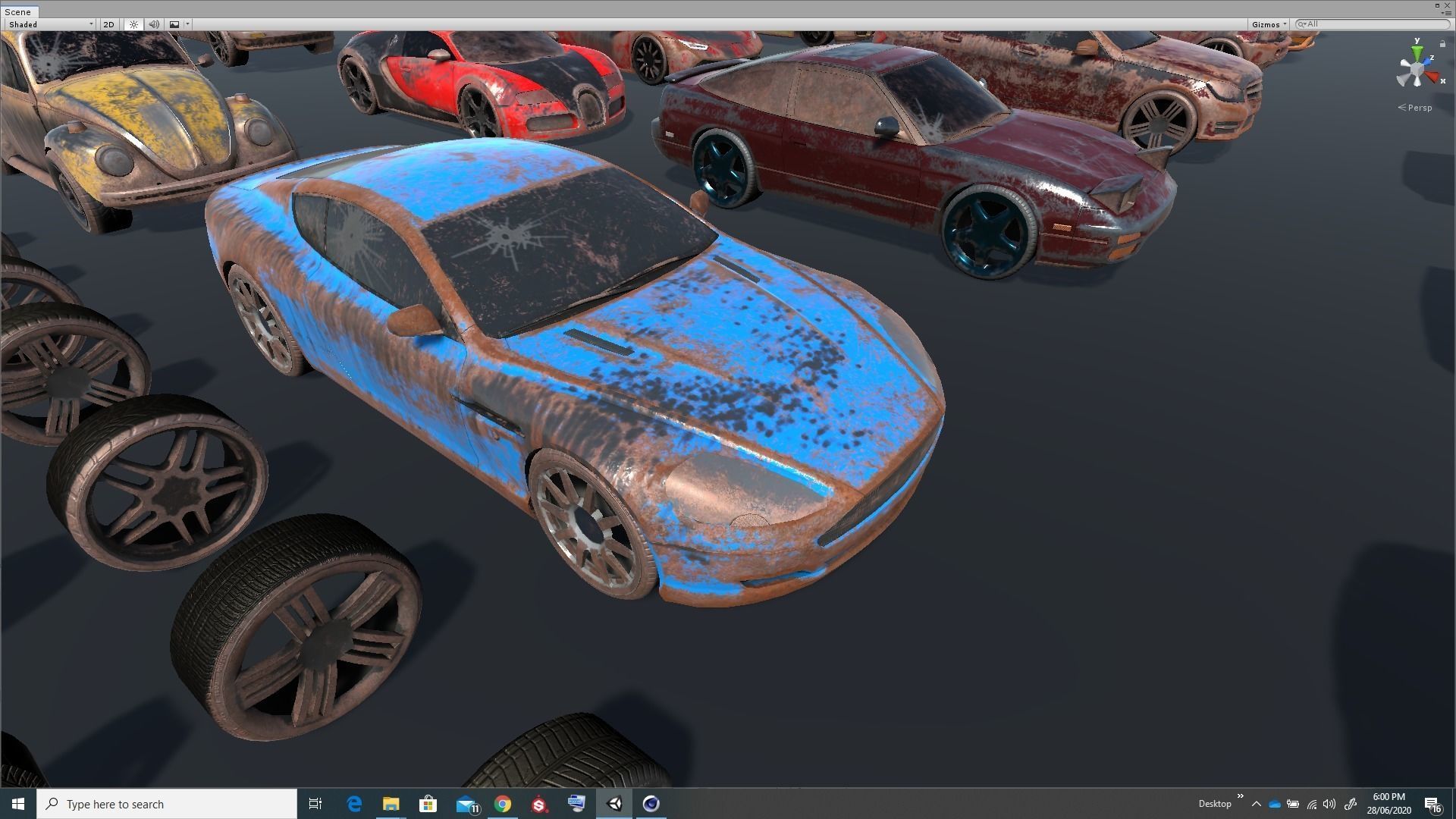 Pack Of wrecked rusted Low Poly 25 Sports Cars and 25 Rims Low-poly 3D model_16