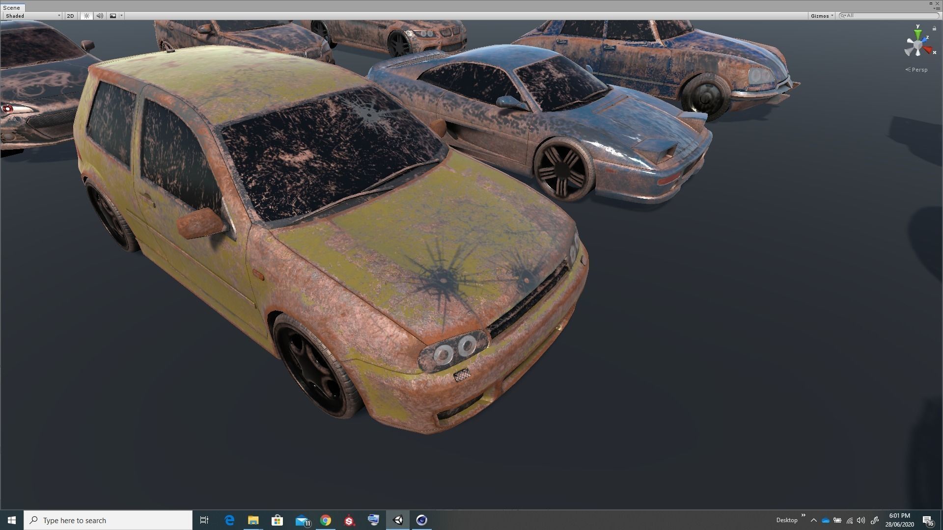 Pack Of wrecked rusted Low Poly 25 Sports Cars and 25 Rims Low-poly 3D model_10