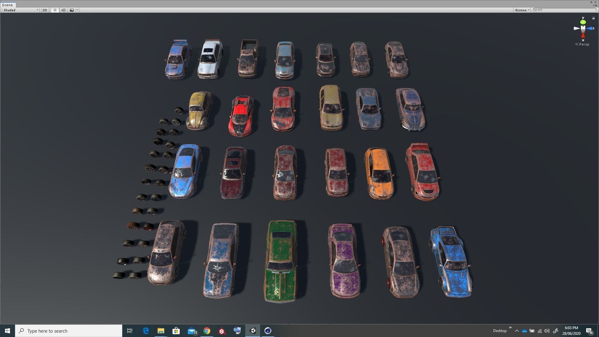 Pack Of wrecked rusted Low Poly 25 Sports Cars and 25 Rims Low-poly 3D model_2