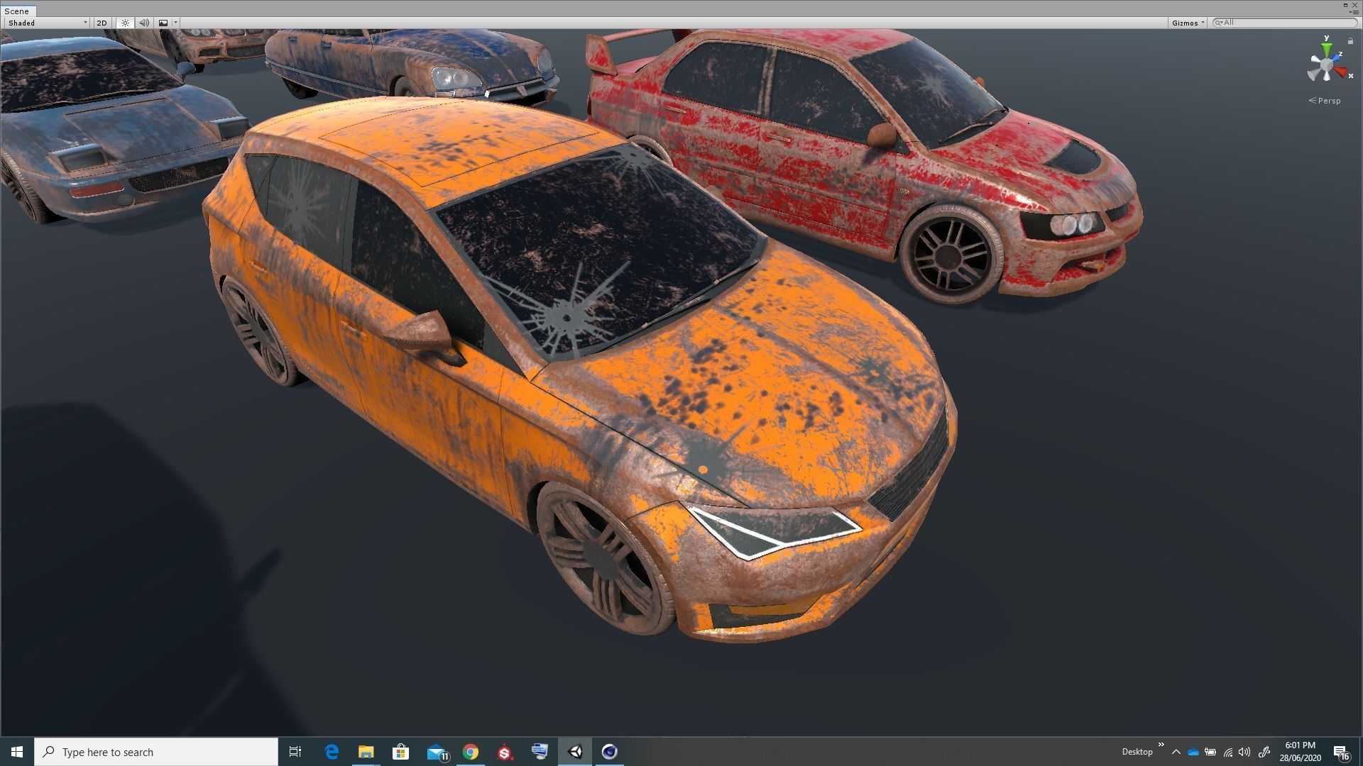 Pack Of wrecked rusted Low Poly 25 Sports Cars and 25 Rims Low-poly 3D model_12