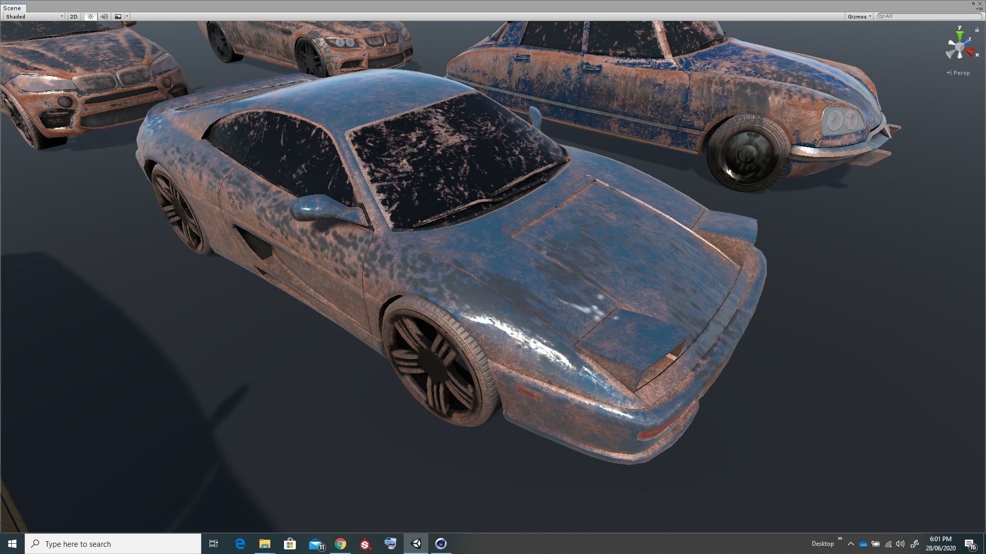 Pack Of wrecked rusted Low Poly 25 Sports Cars and 25 Rims Low-poly 3D model_11