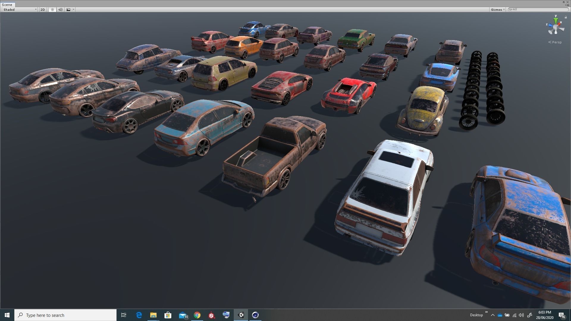 Pack Of wrecked rusted Low Poly 25 Sports Cars and 25 Rims Low-poly 3D model_5