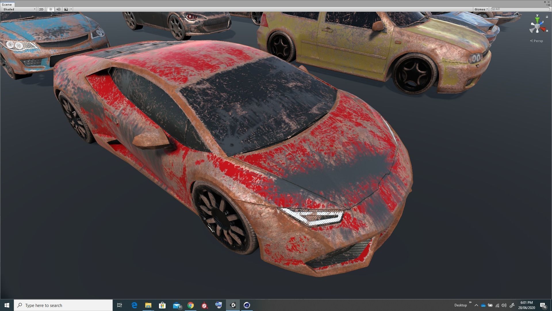 Pack Of wrecked rusted Low Poly 25 Sports Cars and 25 Rims Low-poly 3D model_17