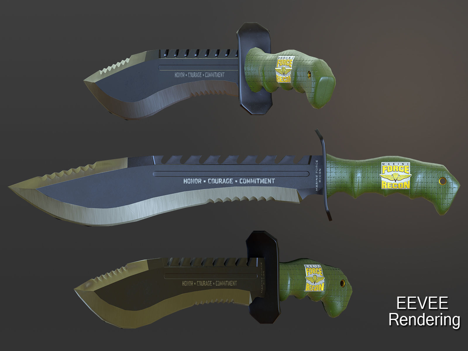 USMC Marine Kukri Knife Low-poly 3D model_3