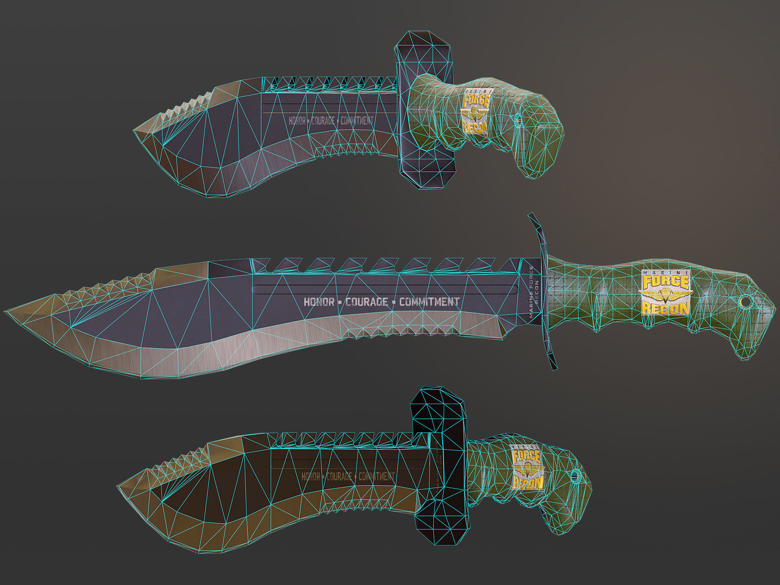 USMC Marine Kukri Knife Low-poly 3D model_11