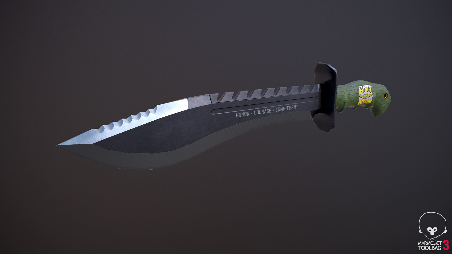 USMC Marine Kukri Knife Low-poly 3D model_6
