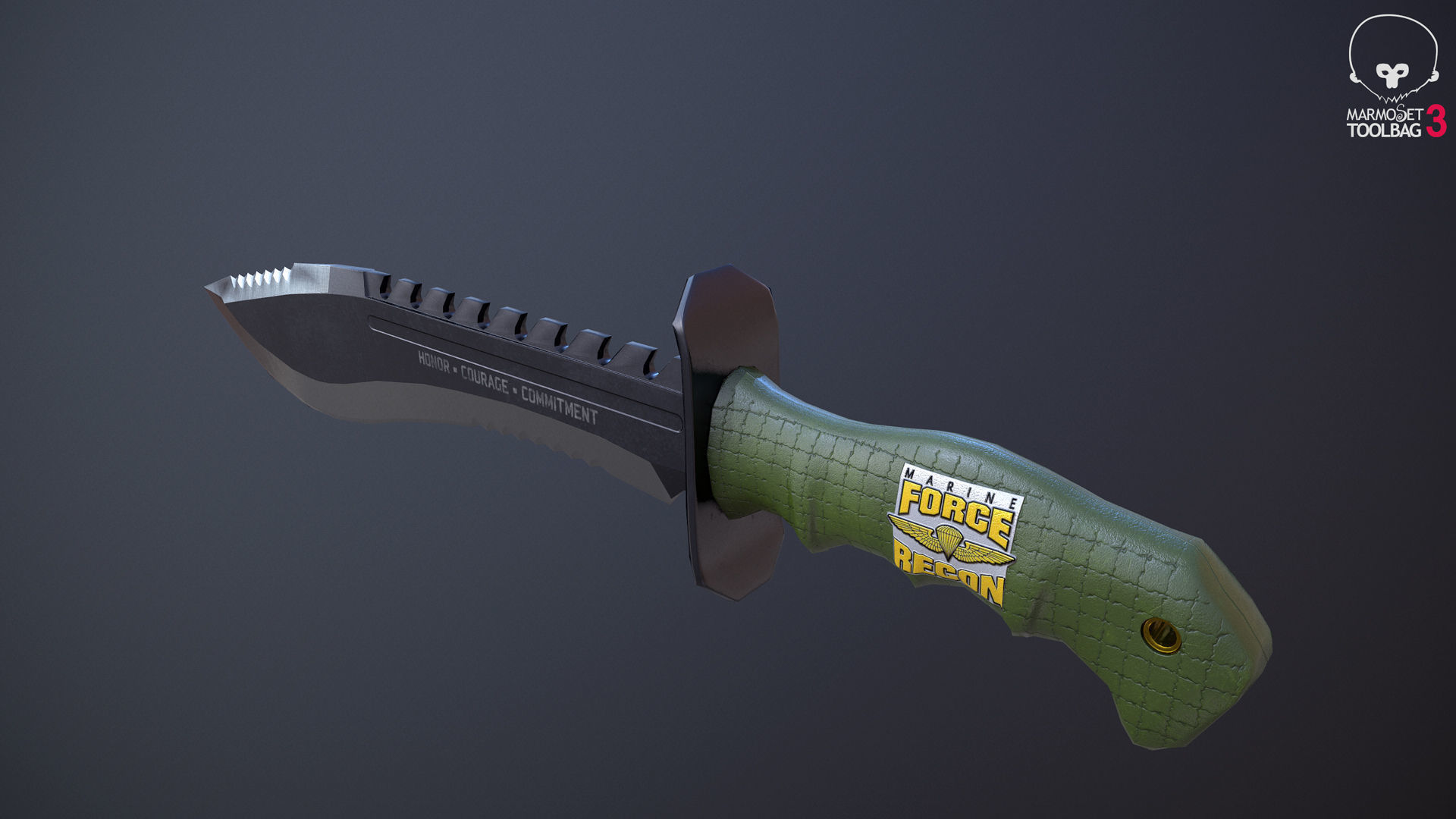 USMC Marine Kukri Knife Low-poly 3D model_7
