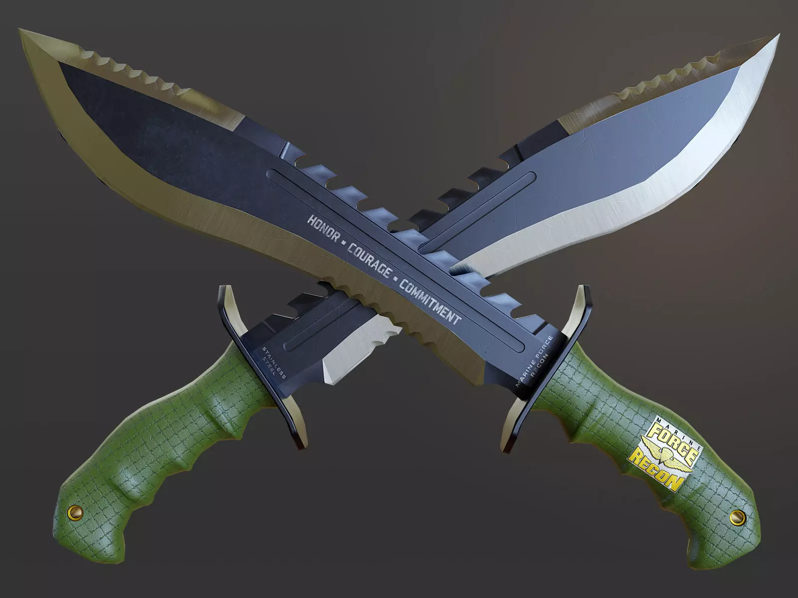 USMC Marine Kukri Knife Low-poly 3D model_0