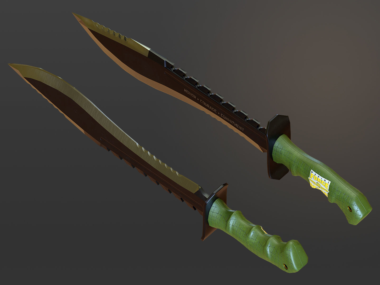 USMC Marine Kukri Knife Low-poly 3D model_13