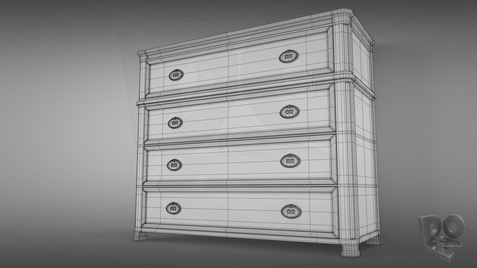 Sideboard chest of drawers with marble top 3D model_3