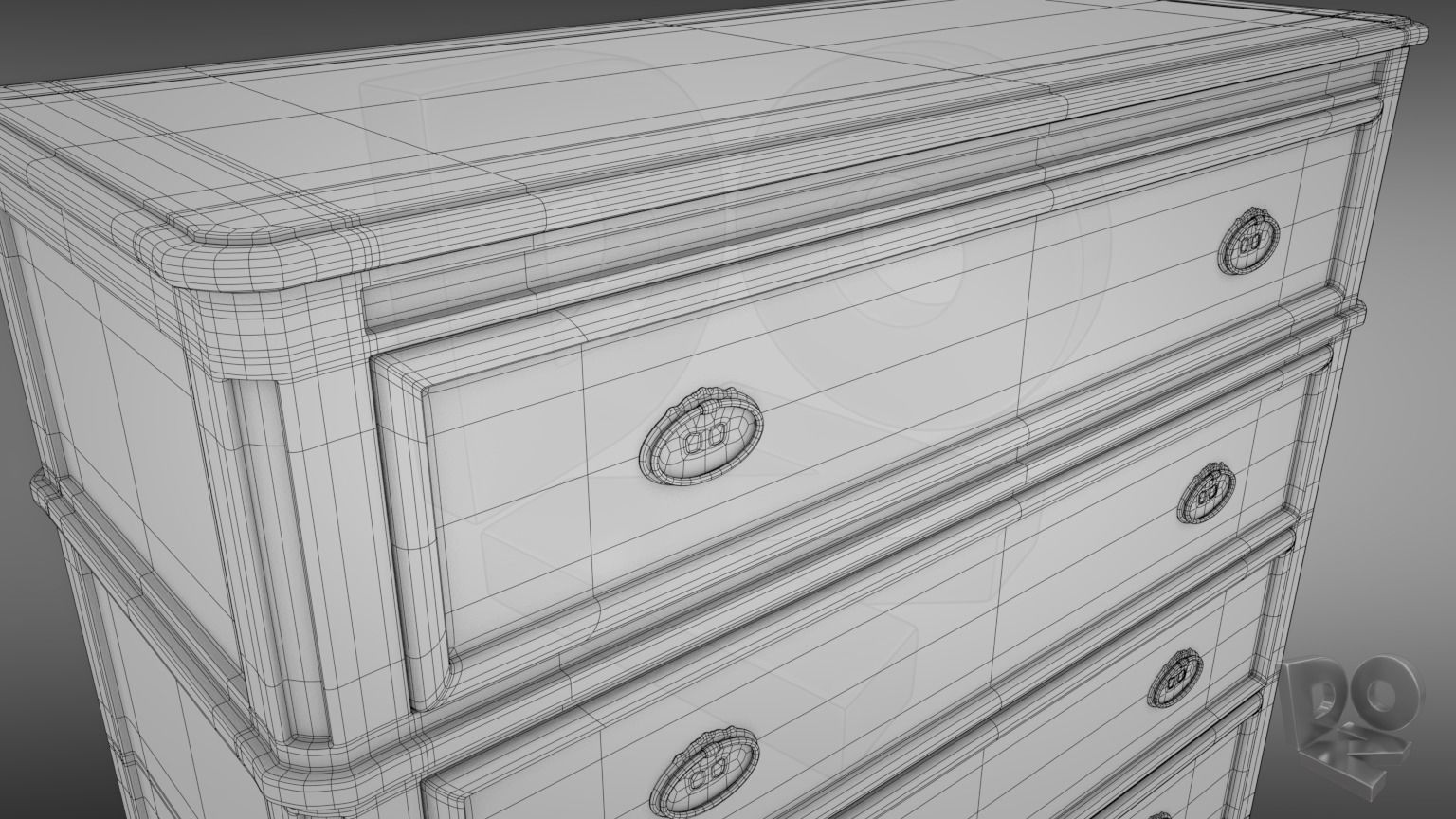 Sideboard chest of drawers with marble top 3D model_5