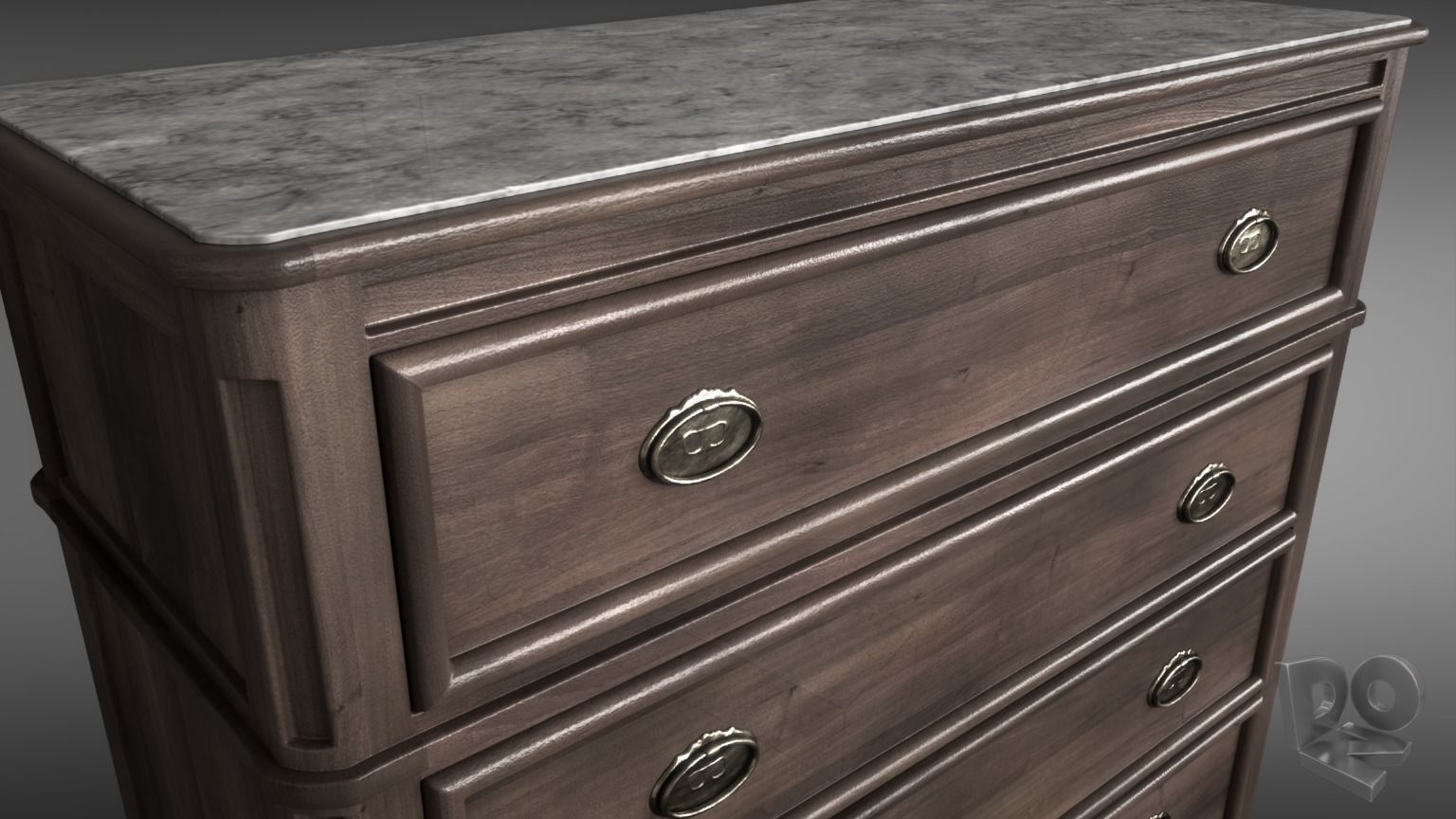 Sideboard chest of drawers with marble top 3D model_4