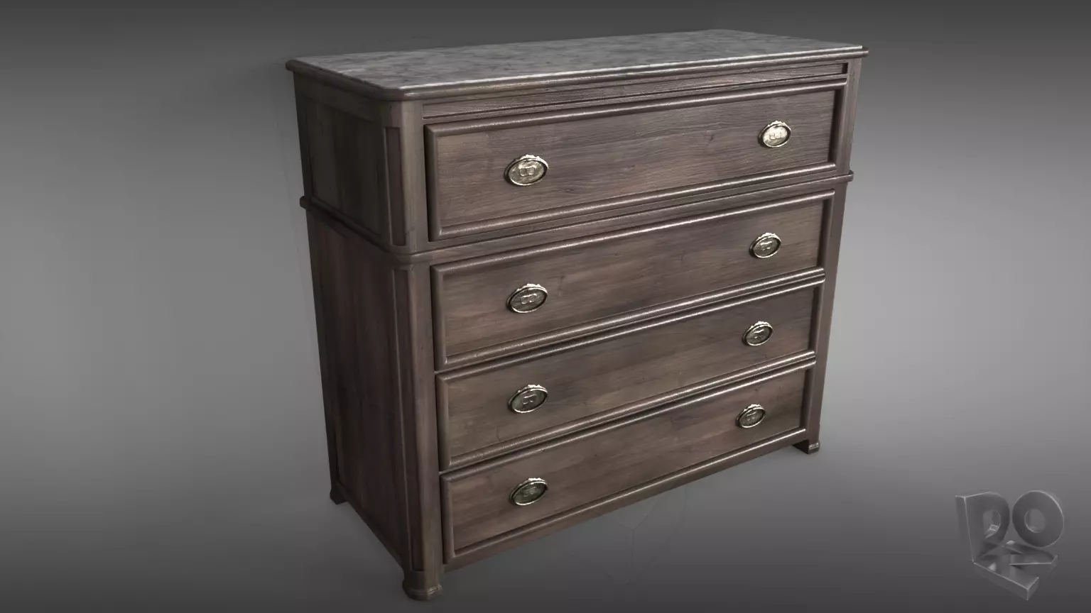 Sideboard chest of drawers with marble top 3D model_0