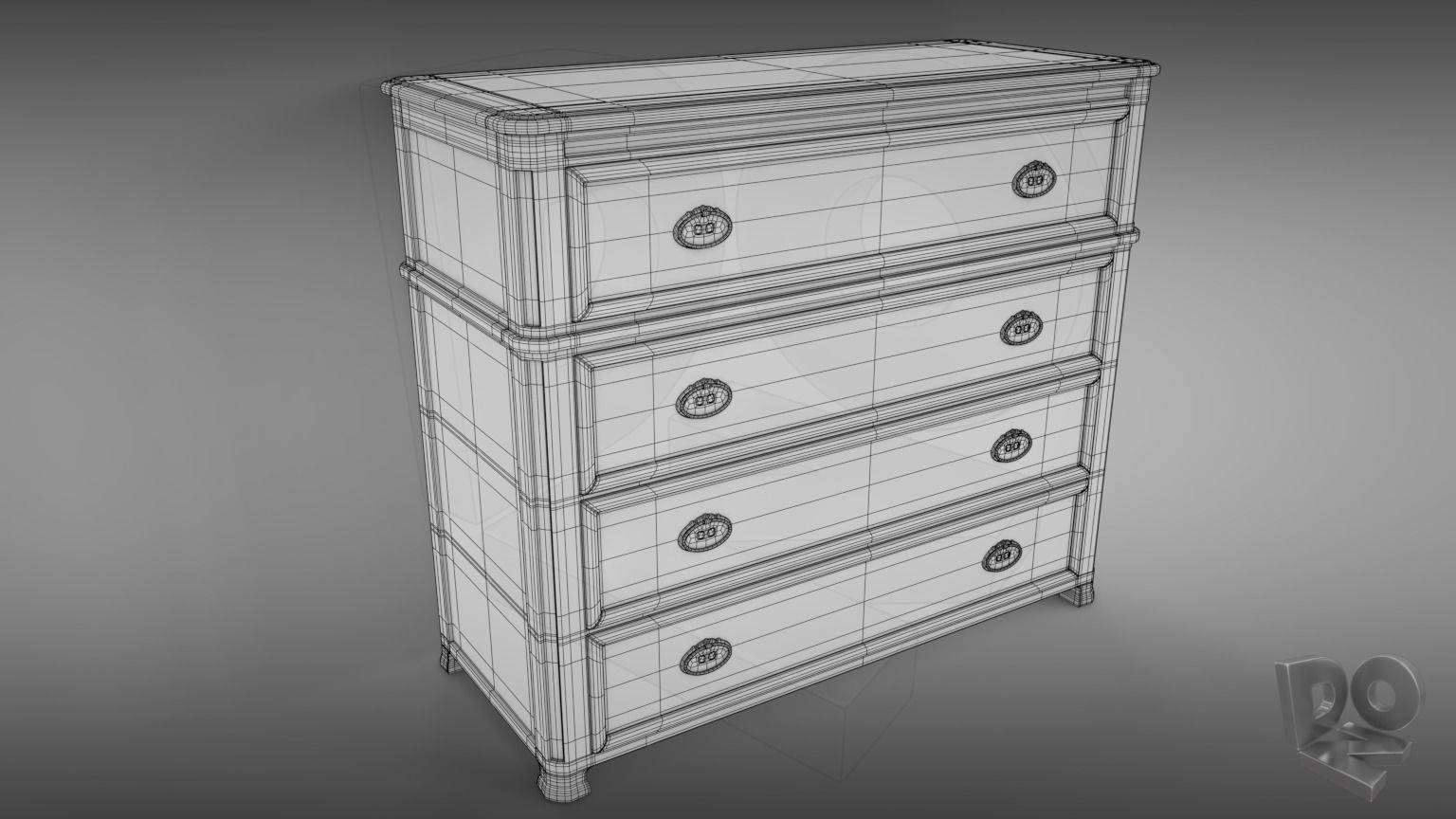Sideboard chest of drawers with marble top 3D model_1
