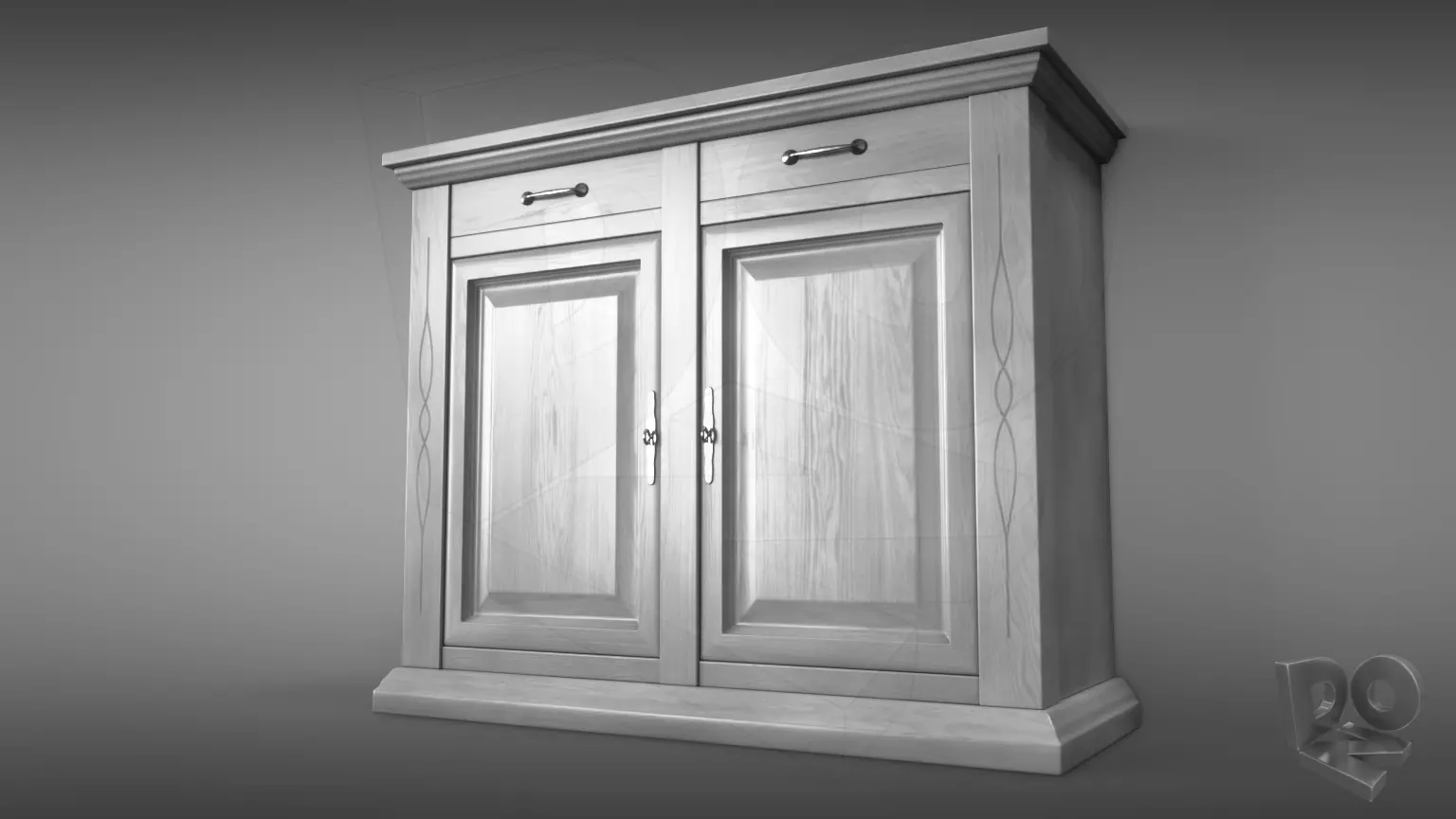 Sideboard wooden cabinet with two doors 3D model_0